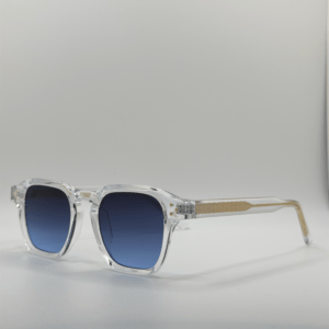 lunette de soleil icon verre bleu monture transparente